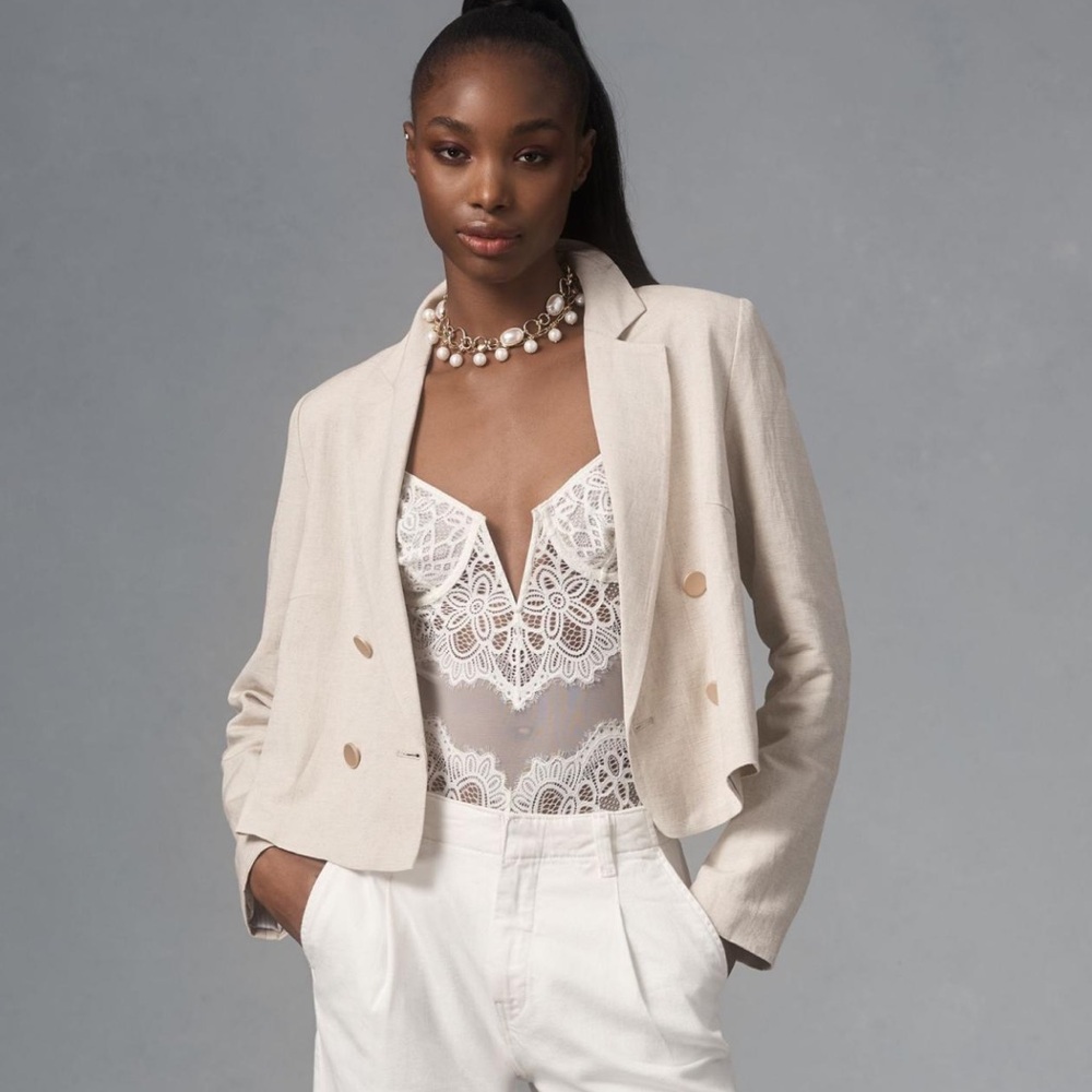 NWT Anthropologie DOLAN Pleated-Back Cropped Blazer Size XL
